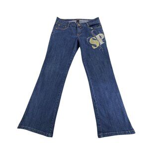 Southpole Womens Blue Jeans Size 11 Embroidered SP Mid-Rise Straight Leg Denim